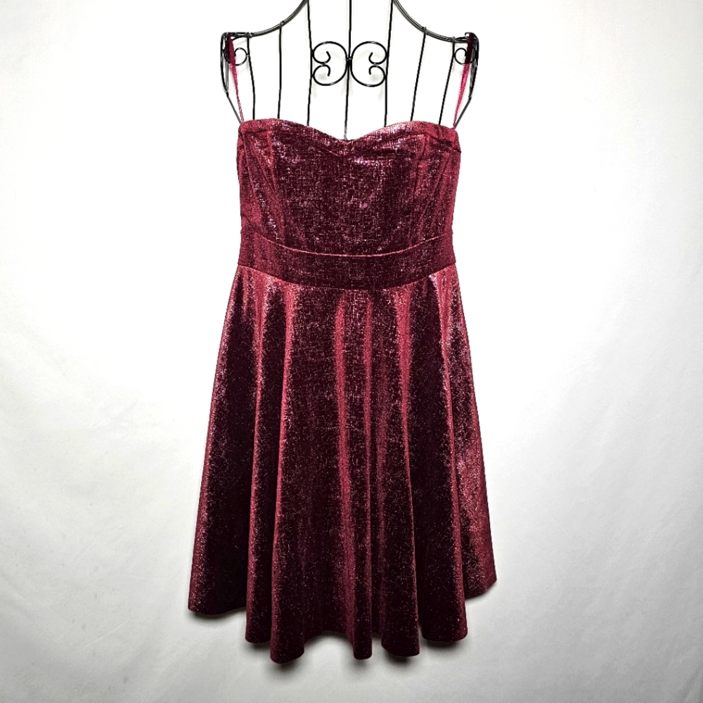 Free People red berry velvet Strapless mini dress Medium Nwt